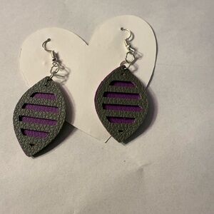 Hand Crafted Purple and Gray Leaf Earrings